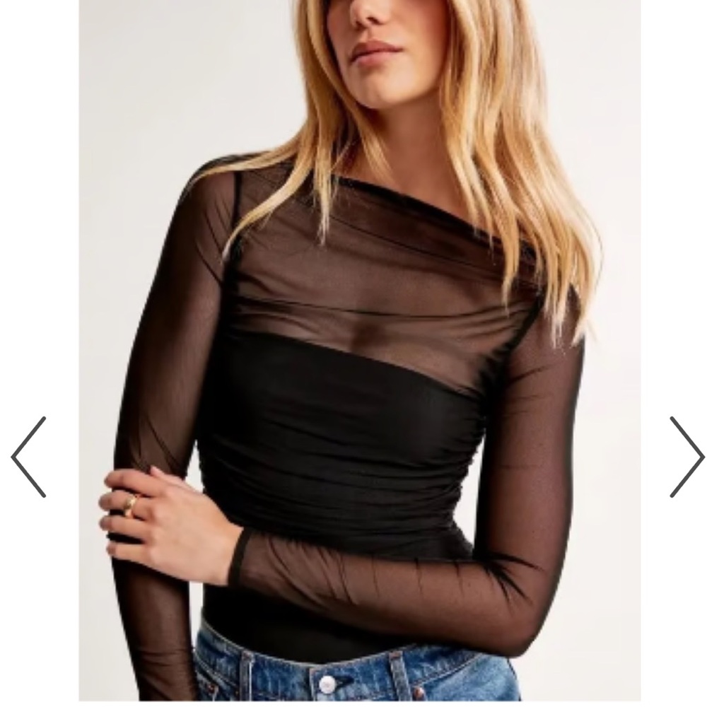 NWOT Abercrombie & Fitch Long Sleeve Mesh Slash Bodysuit in Black (Size XS)